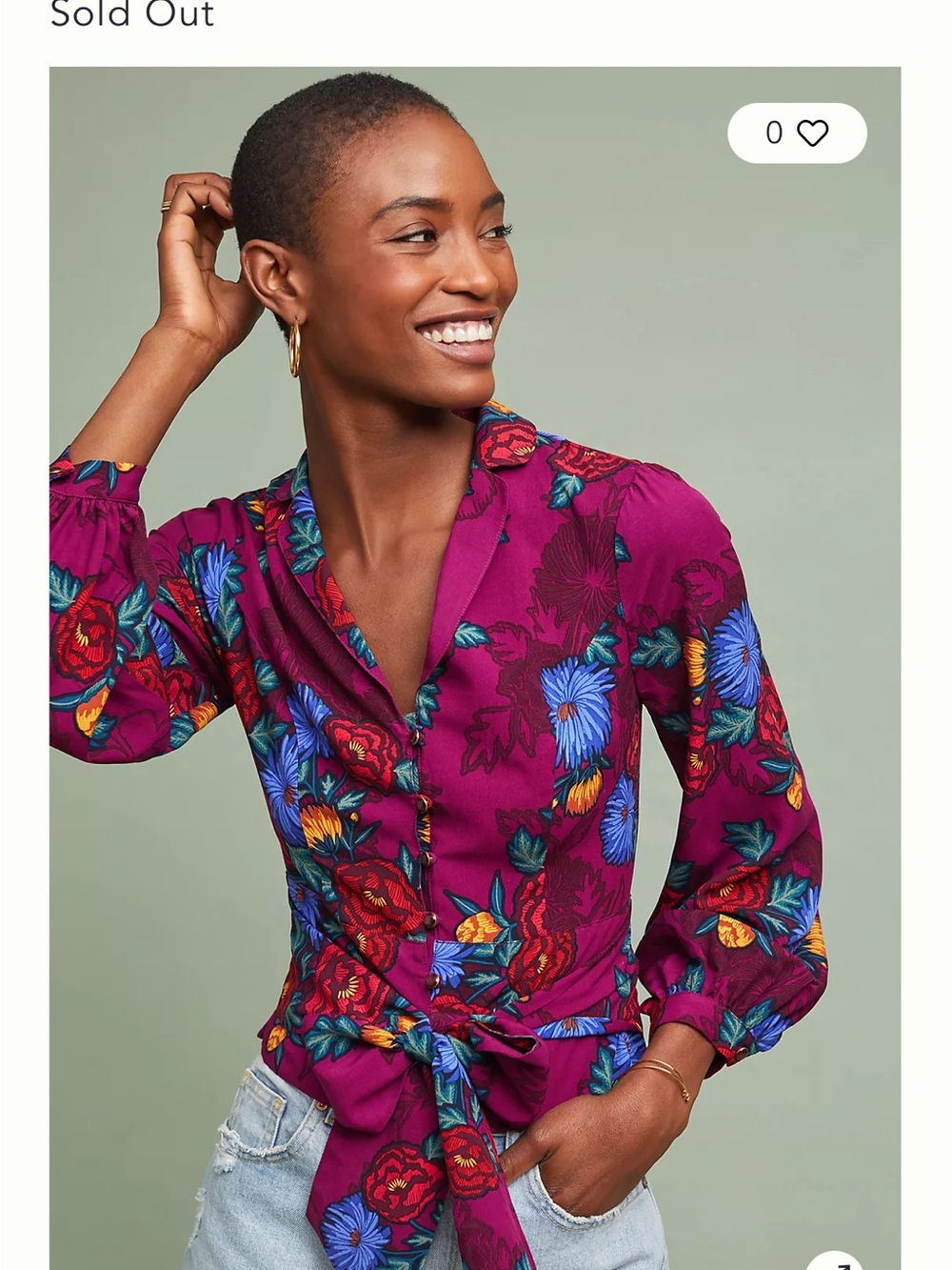 Moulinette Soeurs by Anthropology Magenta Floral Tie-Waist Blouse - 2